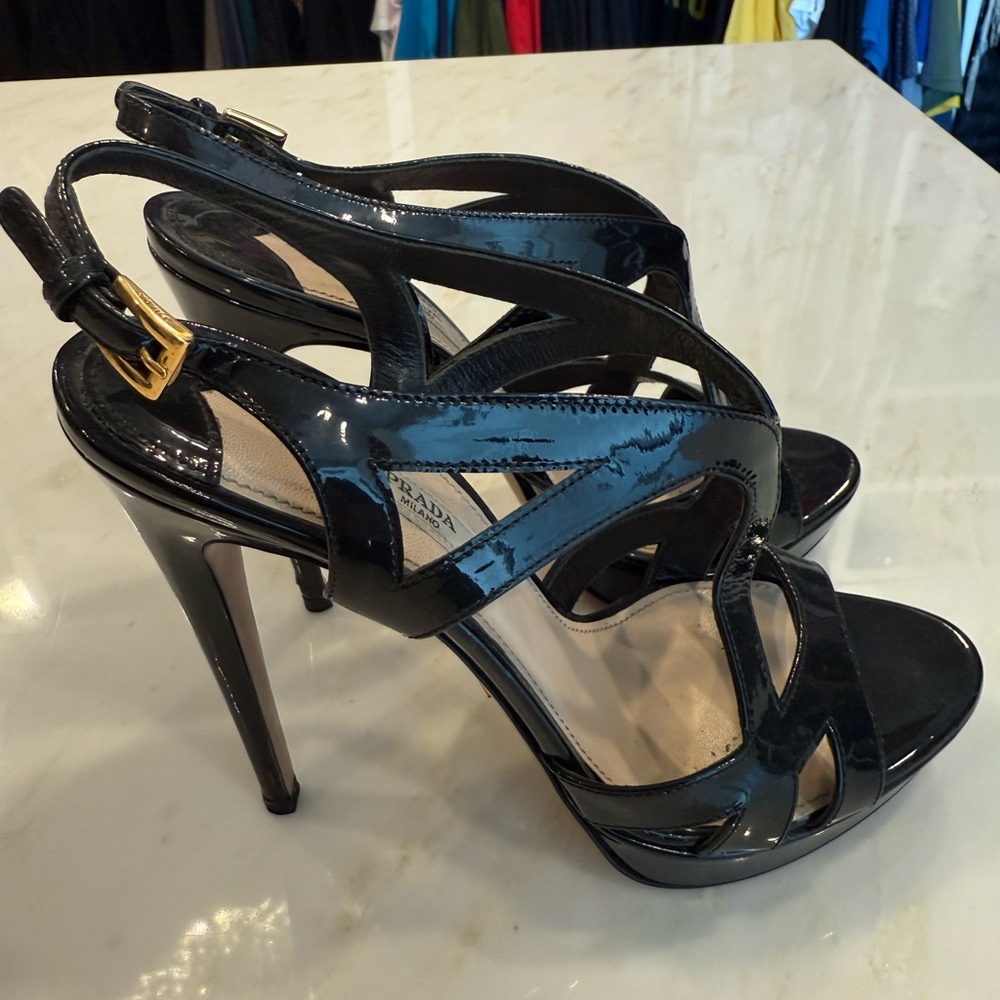 Prada Black Patent Leather Stiletto Heels